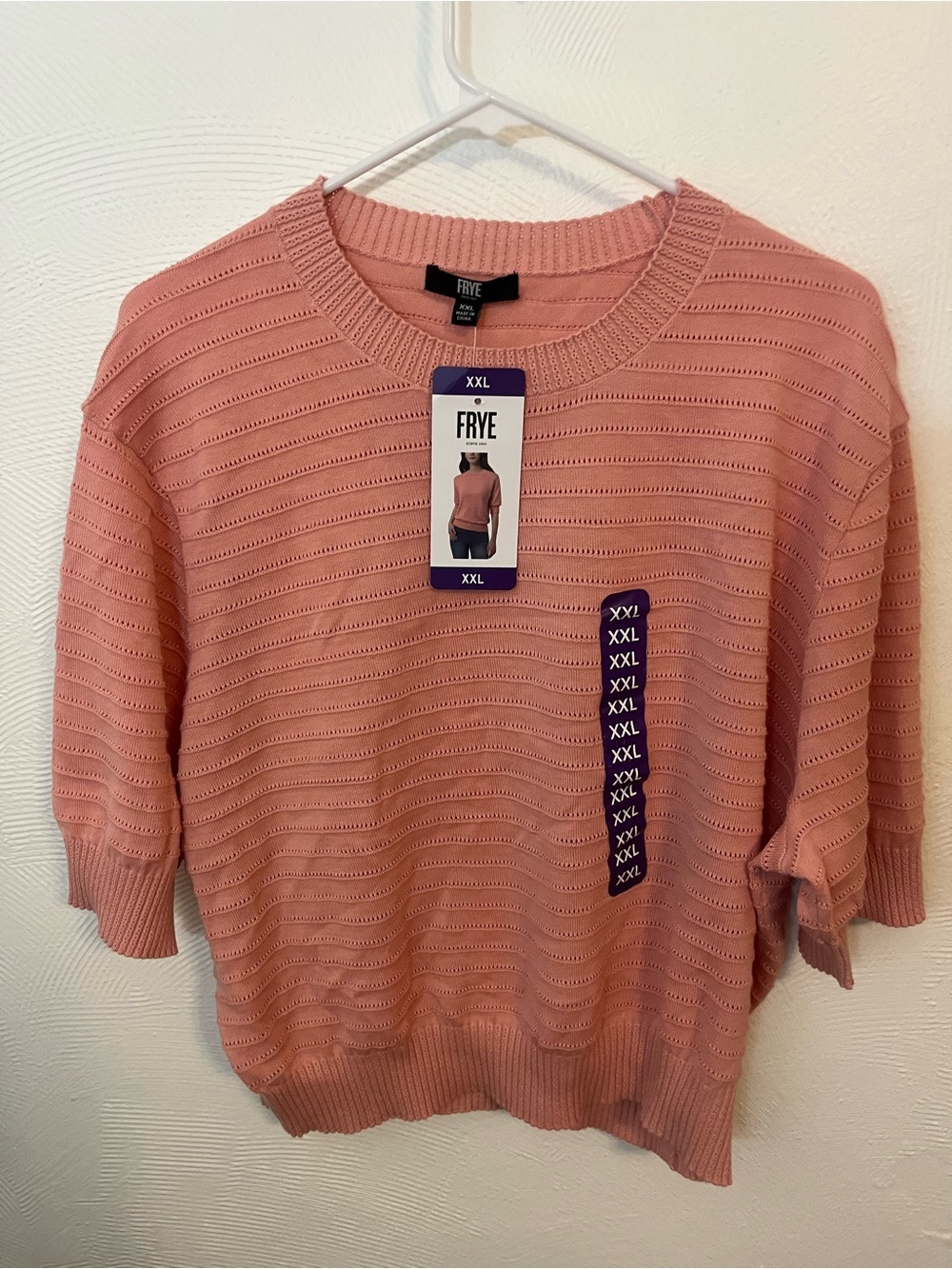FRYE Dusty Rose Open-Knit Short Sleeve Sweater